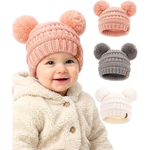 FURTALK Baby Winter Knitted Beanie Hat Soft Warm Pom Pom for Infant Toddler Skull Cap