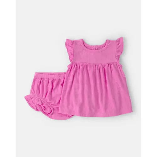 Baby Girl PurelySoft Flutter-Sleeve Top & Short Set - Pink | Carter's