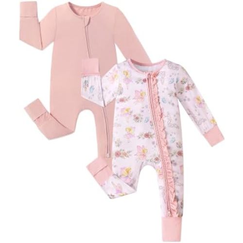 JunNeng Baby Girl Viscose from Bamboo Sleeper Pajamas with Mitten Cuffs