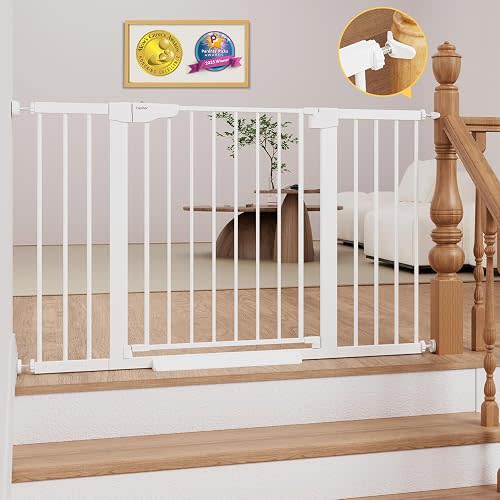 Cumbor 29.7–51.5" Extra Wide Baby Gate for Stairs, Pressure-Mounted Dog Gates for Doorways & Hallways, Auto-Close Walk-Through, No-Trip Design, Child Proof Safety, Dog/Pet Gate for Indoor Use, White