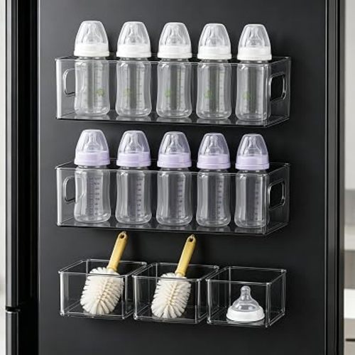 5 Pack Magnetic Baby Bottle Organizer for Refrigerator – 2 Large + 3 Small