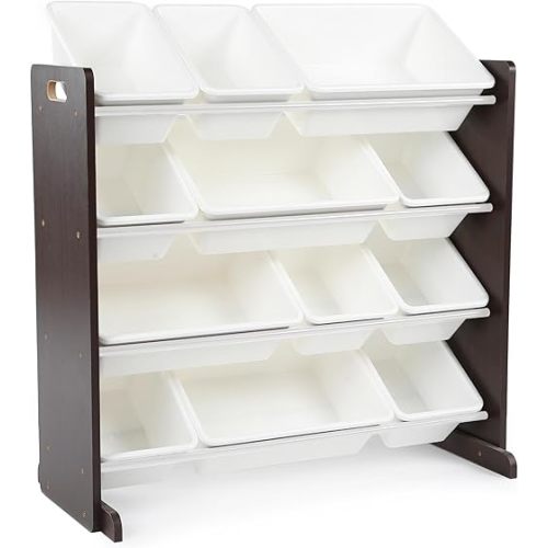 Humble Crew Kids Toy Storage Organizer with 12 Plastic Bins, Espresso/White – Removable Bins for Playroom, Bedroom, Toddler Furniture for Boys and Girls Ages
