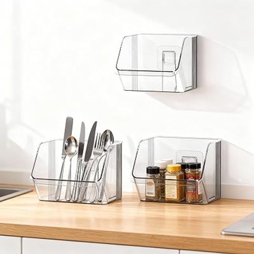 Clear Plastic Wall Mount Storage Bins, Kitchen Pantry Cabinet Organizer Containers, 5.7x4.5x3.9 Inch, 3 Pack