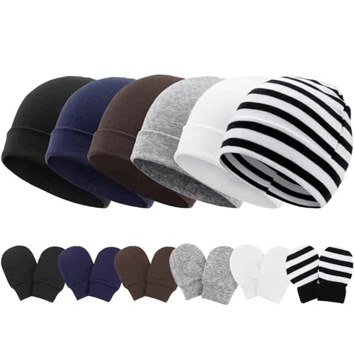 Newborn Baby Hats and Mittens Set Infant Beanie Cap Toddler Gloves Newborn Hospital Hats for Baby Boys Girls Kid 0-6 Months