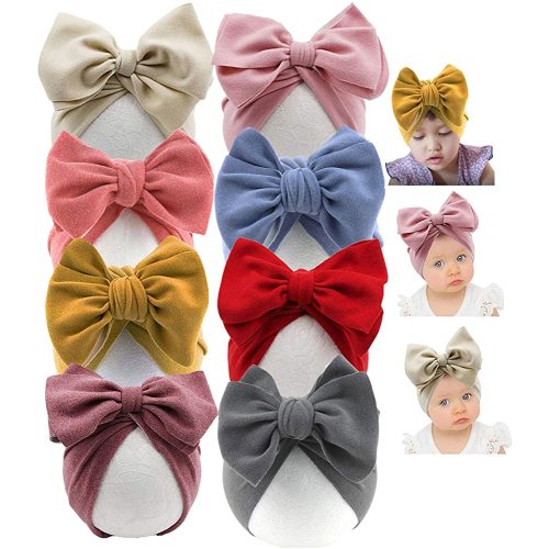 Yili Maizi Baby Turban Newborn Hospital Hat Cotton Toddler Nursery Beanie Headwrap Bohemia Big Hair Bow Knotted Headwrap