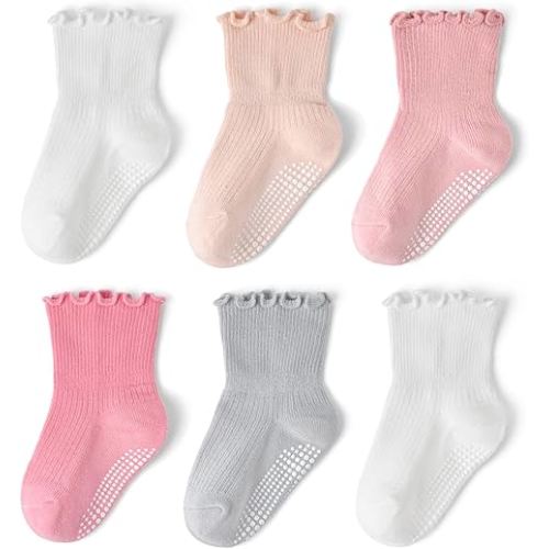 Bearbay Toddler Non Slip Cotton Crew Socks with Anti-slip Dots for Infant Baby Boys Girls