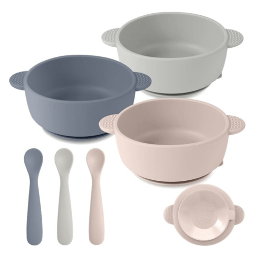 Eascrozn Silicone Baby Feeding Set, 3 Pack Baby Bowls with Suction and 3 Pack Baby Spoons for Babies Toddlers Kids, BPA Free, Baby Utensils Feeding Supplies, Microwave and Dishwasher Safe
