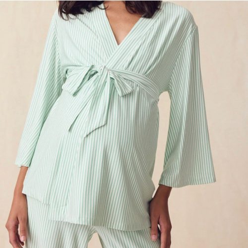 LAKE | Women | DreamModal™ Pajamas | Parisian Green Pencil Stripe Maternity Kimono Bundle