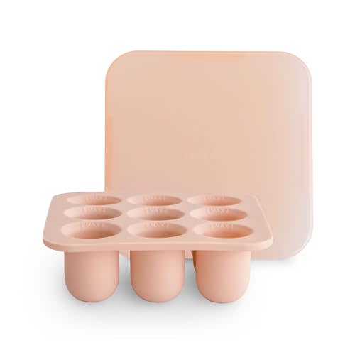 mushie Fresh Food Feeder Freezer Tray with Lid for Frozen Baby Food | 9 Cups x 0.5 oz | BPA Free Storage Container (Blush)