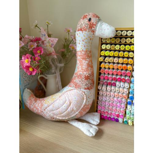 Handmade Pink Patchwork Goose Plush | Floral Fabric Stuffed Animal, Nursery Decor