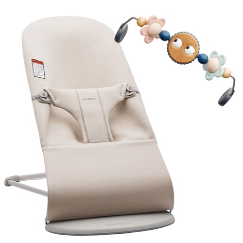 BabyBjörn Bouncer Bliss Light Beige 3D Jersey - Light Beige w/ Toy Bar Googly Eyes Pastels