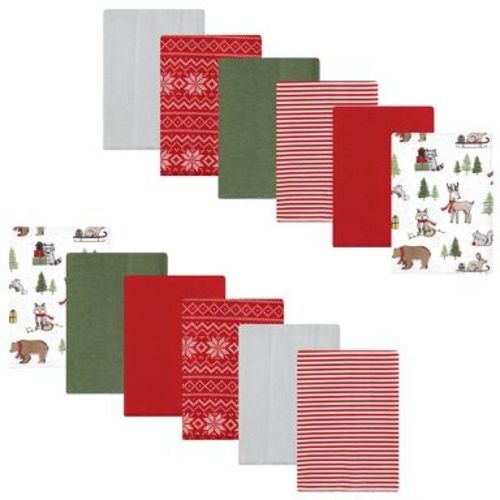 Luvable Friends Hudson Baby Flannel Burp Cloths 12pk, Holiday Forest