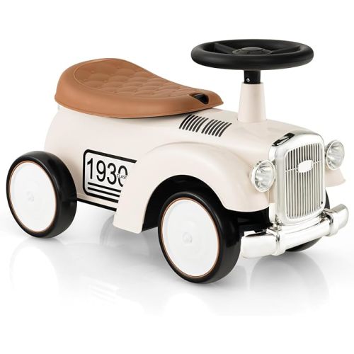 HONEY JOY Ride On Push Car, Outdoor Toddler Riding Toys w/Steering Wheel, Horn & Storage, Foot-to-Floor Sliding Car, No Batteries, Retro Baby Ride On Toys for Boys and Girls (White)