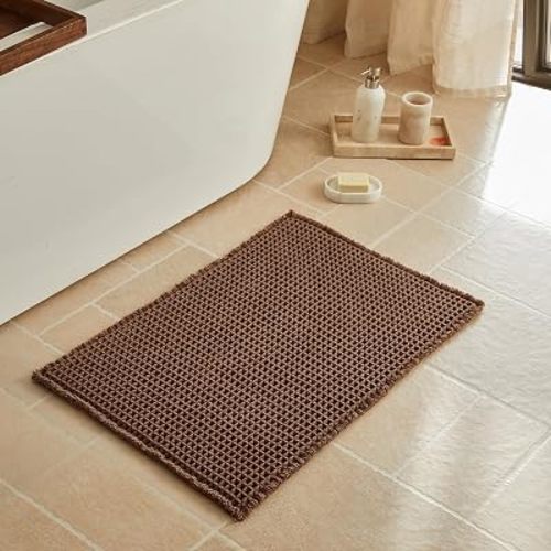 Triohero Waffle Bath Mat, Boho Bathroom Rugs Non Slip, 20x30 Mocha