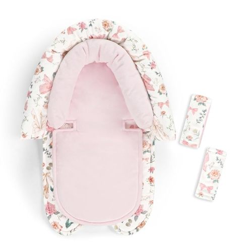 GFU Baby Car Seat Head Support for Newborn, 2 in 1 Infant Car Seat Head Body Support with Strap Pads, Soft Stroller Cushion Pillow Insert for Girls, Fits for Stroller, Swing, Pink Floral