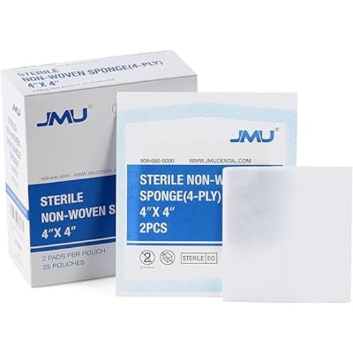 JMU Sterile Gauze Pads 4x4, Highly Absorbent Non-Woven Sterile Gauze Sponges, 25 Packs, 2 Pcs Per Pack, 50 Pcs Total