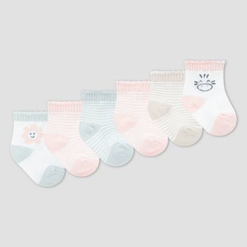 Huggies Baby 6pk Socks - Pink: Organic Cotton, Animal Prints, Ankle Height, 0-6 Months