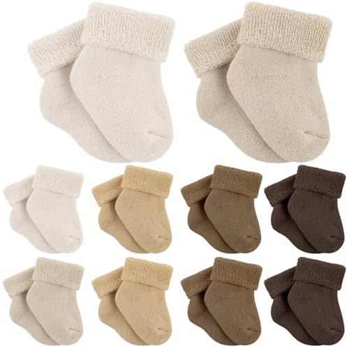 Twistover 10 Pairs Preemie Baby Terry Cotton Turn Cuff Socks for Newborn Girls Boys - Nicu