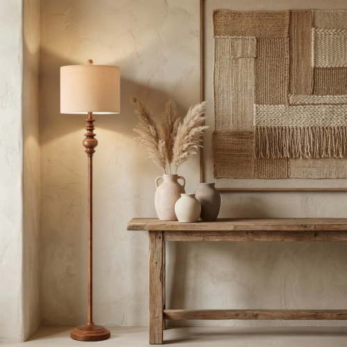 Oneach 64.25" Floor Lamp,Brown Bedside Lamp with Fabric Shade,Standing Lamp for Bedroom Living Room Office
