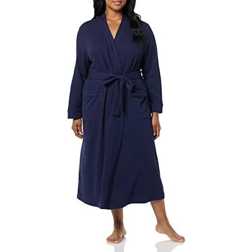 Amazon Essentials Women's Lightweight Waffle Full-Length Robe (color: Navy, size: Large)