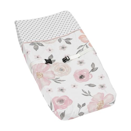 Sweet Jojo Designs Girl Changing Pad Cover Watercolor Floral Pink Grey and White