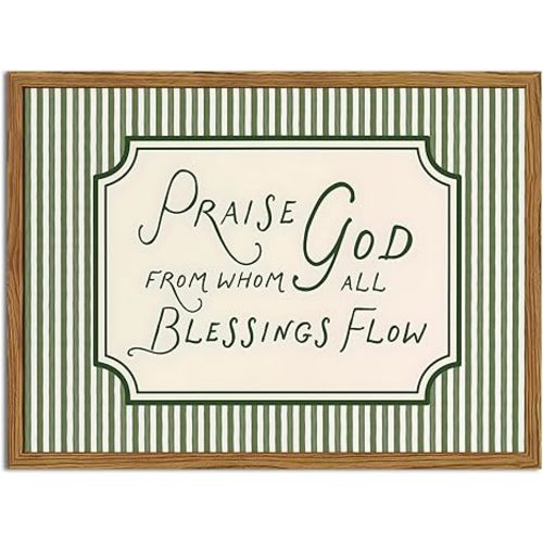 Framed Christian Scripture Wall Art, Bible Verse Pictures Wall Decor, Sage Green Striped Praise God From Whom All Blessings Flow Paintings Canvas Prints Religious Home Decor for Living Room 12x16 inch