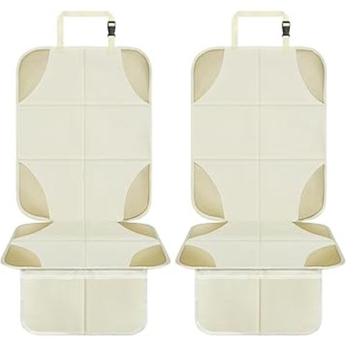 Car Seat Protector, Seat Protector for Baby Carseat with Thickest Padding, Waterproof Child Seat Protectors Under Car Seats Non-Slip Backing 2 Mesh Pockets Baby Pets Car Seat Cover (White, 2Pack)