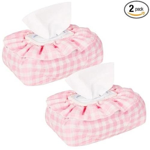2 Pack Baby Wipes Cover, Muslin Cotton Wipes Dispenser, Pink