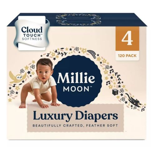 Millie Moon Luxury Disposable Diapers, Size 4, White, 120 Count, Unisex