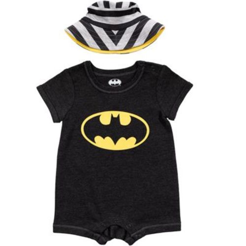 DC Comics Justice League Batman Newborn Baby Boys Short Sleeve Romper & Sunhat Dark Gray 3-6 Months