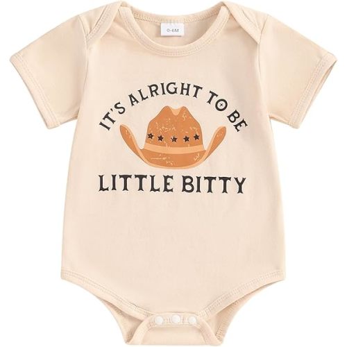 Newborn Baby Short Sleeve Western Romper Birthday Outfits Summer Casual Round Neck Cowboy Hat Print Bodysuit