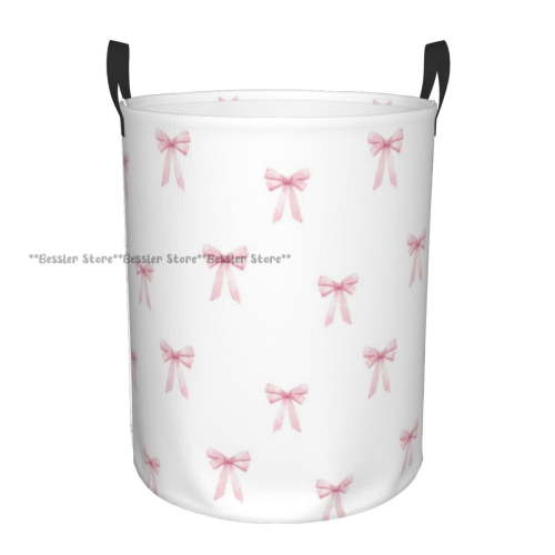 Pink Bowknot Dreamy Princess Style Laundry Basket Folding Dirty Clothes Toys Storage Bucket Household