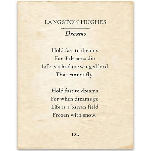 Lone Star Art Langston Hughes - Dreams - 11x14 Unframed Typography Book Page Print - Makes a Great Inspirational Home Decor and Gift for Poetry Fans