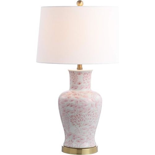 SAFAVIEH Lighting Collection – Calli Set of 2 Pink & White Chinoiserie Ceramic Table Lamps with Brass Gold Accents, 28-Inch Bedroom or Living Room Lamps, LED Bulbs Included (TBL4161A-SET2)