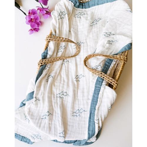 Simple Wave Bamboo Blanket - Ocean Nursery Decor | 6 Layers – Coca + B.