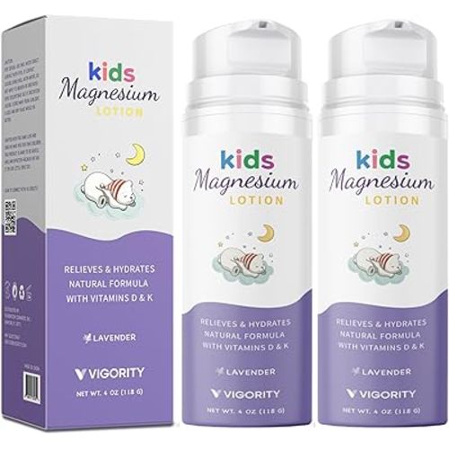 Vigority Magnesium Lotion for Kids & Babies Sleep - Bedtime Calming Body Cream with Natural Ingredients & Multi Vitamins - Topical Magnesium Soothing Relief, Promotes Relaxation (8 fl oz, Lavender)