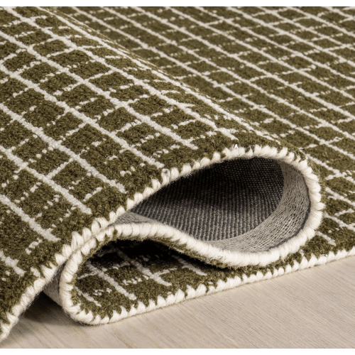 Moss Checkered Hand Tufted Wool Area Rug, 7x9