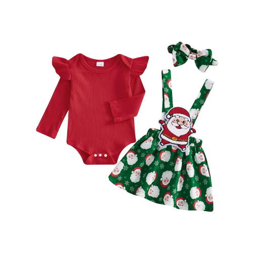 Newborn Baby Girl Christmas Outfits Ruffle Long Sleeve Romper Gingerbread Man Suspender Dress 3 6 9 12 18 Months Fall Winter Clothes