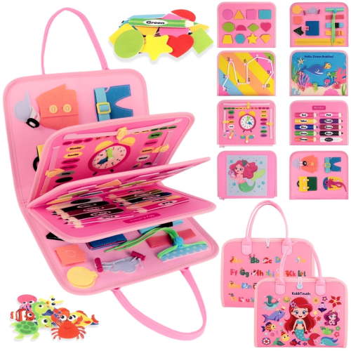 KiddiTouch Busy Board Book, Preschool Toddler Learning Activities Travel Toys, Skill-Building Game for Learning Fine Motor and Life Skills, Birthday Gifts for Kids Aged 1 2 3 4