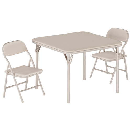 Toddler Folding Table & Chair Set – 3-Piece Kids Activity Table with Cushioned Seats, Waterproof PU Surface, Metal Frame, Foldable & Space-Saving for Home, Playroom, or Daycare