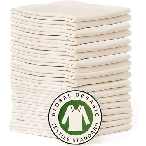 16 Pack Flour Sack Dish Towels, Reusable Washable Organic Cotton, Highly Absorbent, Table Napkins (13x13, Ivory)