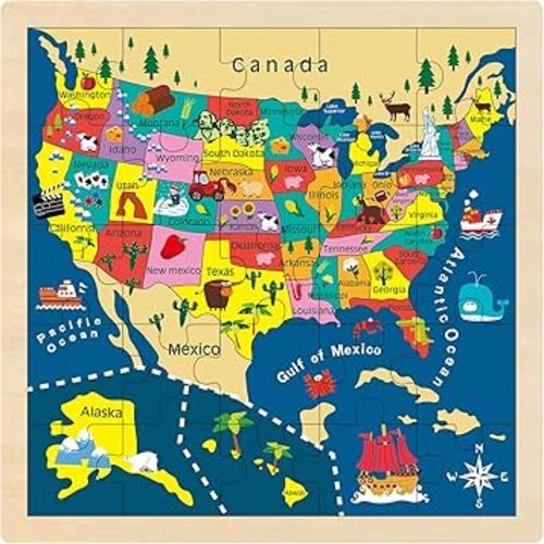 USA Map Wooden Puzzle, United States Puzzles for Kids Ages 3-5, 25 Piece Educational Jigsaw Puzzle for Kids Ages 4-6, Preschool Puzzles for 3 4 5 Year Old