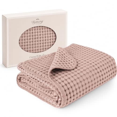 Konssy Waffle Baby Blanket for Boys & Girls, Soft Newborn Swaddle Blanket | Waffle Knit, Cozy Crib Blanket Neutral for Nursery, Stroller & Toddler Bed, Machine Washable, 41" x 37"(Blush Pink)