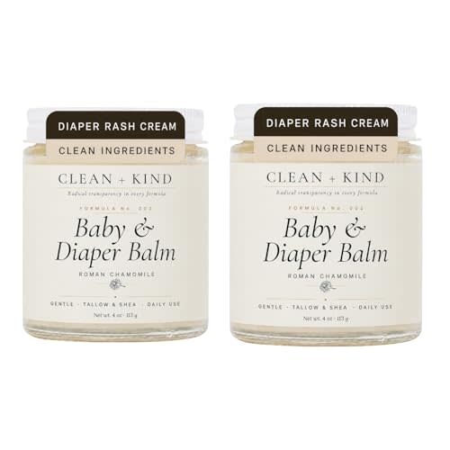 Clean + Kind Organic Tallow Diaper Rash Cream & Baby Balm 2-Pack 2x4oz | Grass-Fed Tallow, Organic Calendula & Chamomile, Zinc-Free & Petroleum-Free, 2-Pack, Newborn Diaper Balm, Two 4 oz Jars