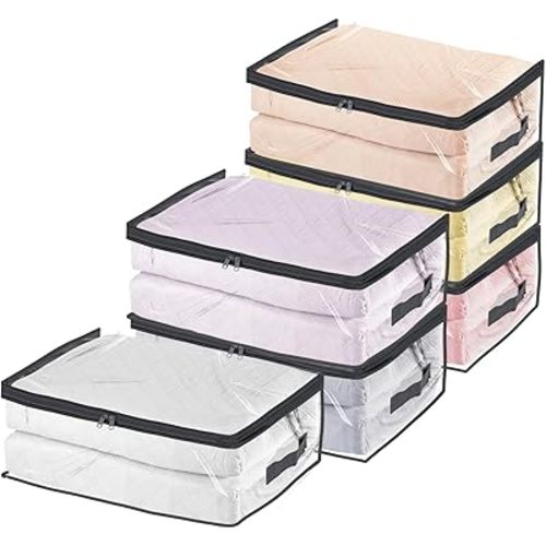 Fixwal 6pcs Clear Blanket Storage Bags with Zipper, Plastic Storage Bags for Closet Clothes Comforter Toys Sweaters Bedding, Bed Sheet Organizers (35L, 9.5 Gallons)