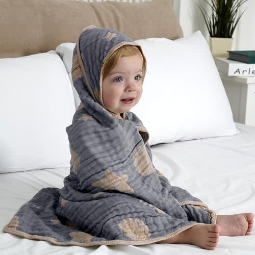 HardNok Ultra-Soft Muslin Baby Hooded Towel - 32 x 32 Inches, Ideal for Bath & Beach, Suitable for Both Boys & Girls from Newborns to Toddlers