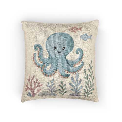 Cute Octopus Nursery Pillow, Sea Life Decor for Kids, Gender Neutral Baby Gift, Woven Ocean Animal Cushion, Nautical New Mom Gift