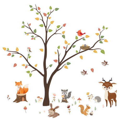 Woodland Wall Decals Animals Tree Owl Fox Deer Wall Stickers Kids Bedroom Baby Nursery Wall Decor