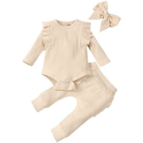 Infant Newborn Baby Girl Clothes Outfits Ruffled Long Sleeve Romper Pants Set Headband Toddler Clothing 3Pcs