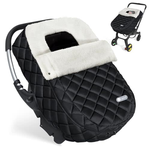 IvyWind Winter Car Seat Cover, Warm Winter Carseat Cover for Baby Boys & Girls, Waterproof Car Seat Winter Cover with Removable Zipper, Keeps Babies Warm and Cozy in Cold Weather, Black